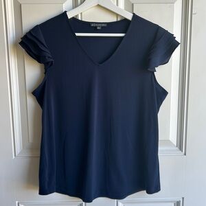 Adrianna Papell Navy Blue Dressy Blouse Shirt With Ruffle Sleeves Size Medium
